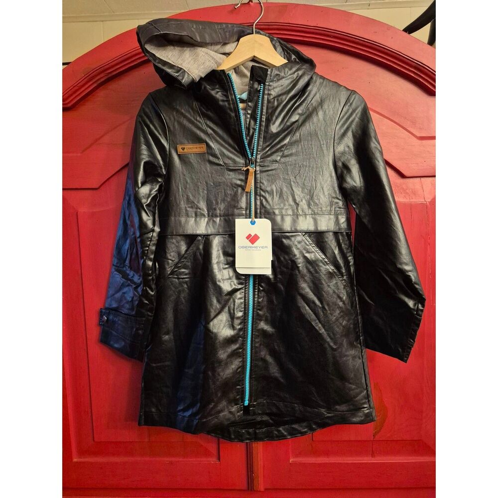 NWT Obermeyer Big Girls Sm Everly Trench Jacket Windbreaker Black Teal 149 Ret